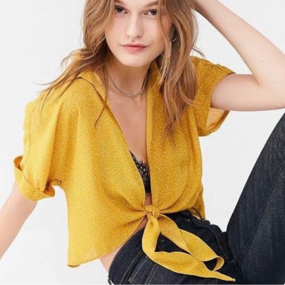 UO Urban Outfitters Yellow Polka Dot Sheer Top - Picture 7 of 7